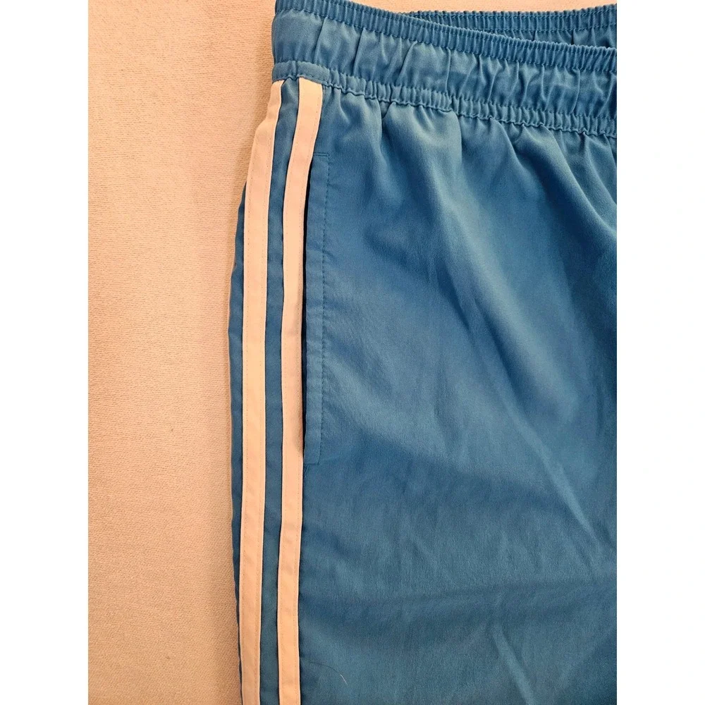 Adidas Swim Shorts Mens Large Blue 3-Stripe End Plastic Waste Drawstring 7.5